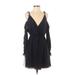 Haute Hippie Casual Dress - Wrap V-Neck Long sleeves: Black Solid Dresses - Women's Size Small