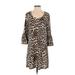 Allison Joy Casual Dress - Shift Scoop Neck 3/4 sleeves: Tan Leopard Print Dresses - Women's Size Medium