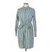 Calvin Klein Casual Dress - Shirtdress High Neck 3/4 sleeves: Green Print Dresses - Women's Size 8