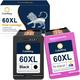 Remanufactured 60XL Ink Cartridge Replacement for HP 60 Ink Cartridge Combo Pack Color and Black for HP