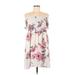 Casual Dress - Mini Off The Shoulder Sleeveless: Ivory Floral Dresses - Women's Size Medium