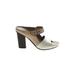 Naked Feet Mule/Clog: Slide Chunky Heel Casual Ivory Print Shoes - Women's Size 7 1/2 - Open Toe