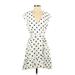 J.Crew Casual Dress - Wrap Plunge Short sleeves: Ivory Print Dresses - Women's Size 4