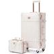 urecity Retro Suitcase 2Set Trolley Suitcase Set Handmade Suitcase Fashionable Women's Luggage 4Wheel Leather Suitcase (Rose White, S(12")+M(20"))