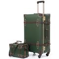 urecity Retro Suitcase 2Set Trolley Suitcase Set Handmade Suitcase Fashionable Women's Luggage 4Wheel Leather Suitcase (Green, S(12")+M(20"))