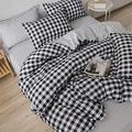 Oduo Duvet Cover Sets 4 Pieces, Plaid Gingham Print Reversible Bedding Set with Quilt Cover, Pillowcases & Flat Sheet - Microfiber Soft Duvet Cover Set for Adult Teenager (Black & White,220x240cm)