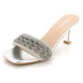 AARZ LONDON Women Ladies Evening Wedding Party Prom Square Open Toe High Heel Diamante Sandals Silver Shoes Size UK 7 EU 40