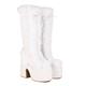 Wavyvigs Mid Calf Furry Winter Snow Boots for Women Platform Chunky High Heel Warm Boots Lace Up with Zipper White Mark Size 40