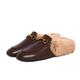 Vertundy Fur Mules with Matal Buckle Slip On Flats for Women Backless Sandals Dress Shoes Work Slides, Brown Fur, 8 UK