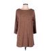 J.Jill Casual Dress - Shift Crew Neck 3/4 sleeves: Brown Print Dresses - Women's Size Medium