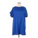 Emery Rose Casual Dress - Mini Crew Neck Short sleeves: Blue Solid Dresses - Women's Size 2X