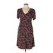 ASOS Casual Dress - A-Line V Neck Short sleeves: Burgundy Floral Dresses - Women's Size 10