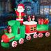 The Holiday Aisle® 8.5 X 5Ft Pre-Lit Inflatable Christmas Train & Animated Santa Claus W/10 LED Lights, Ground Stakes in Green | Wayfair