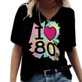 Maglietta corta da donna con scollo a v in cotone con scollo a v 3d Love 80s maglietta stampata