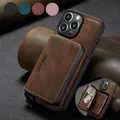 Custodia in pelle staccabile retrò per IPhone 16 Pro Max 15 14 Plus 13 12 11 SE 2022 XS XR Porta carte Slot con cerniera Borsa Cover posteriore
