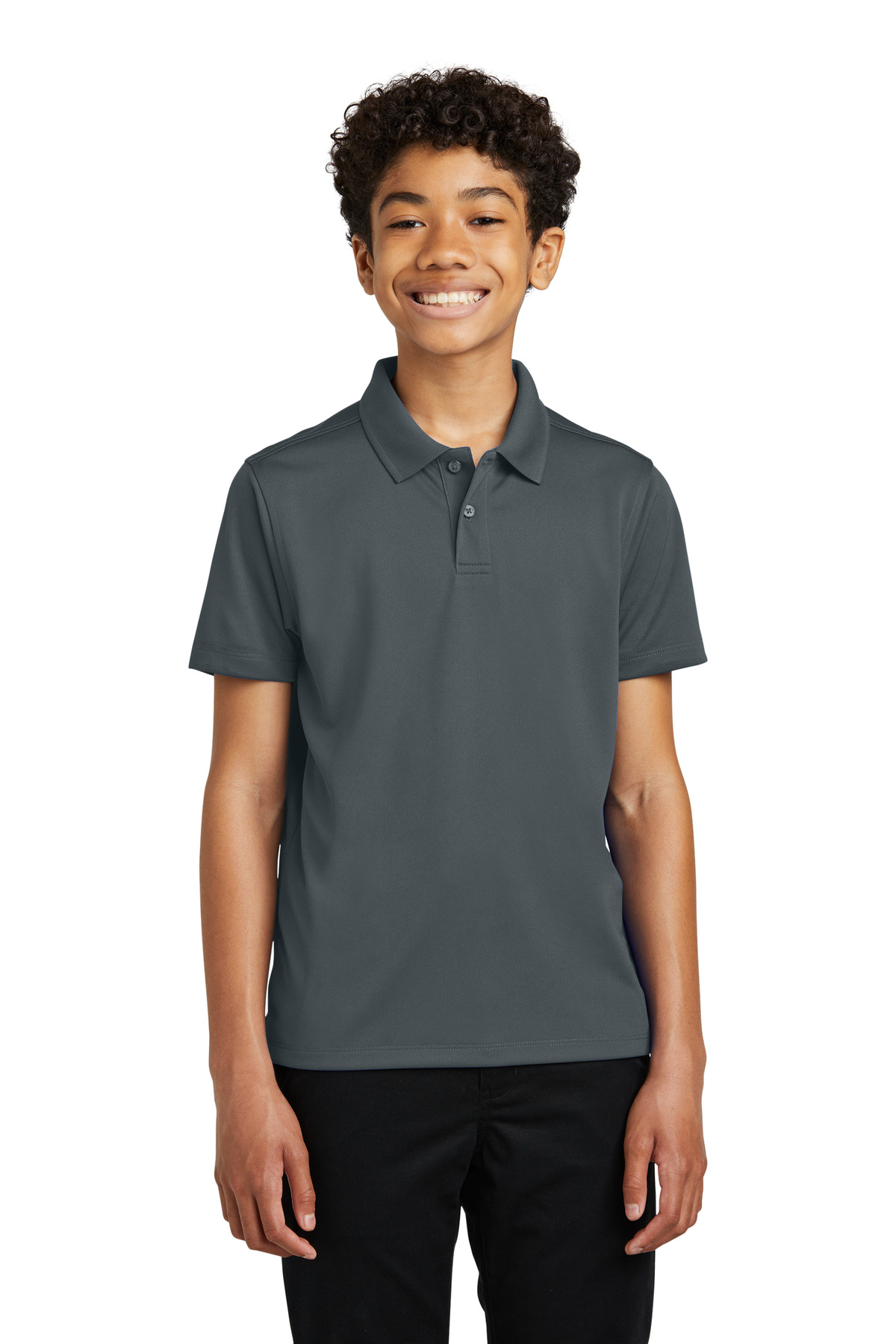 Port Authority Y110 Youth Dry Zone UV Micro-Mesh Polo Shirt in Graphite Grey size XL | Polyester