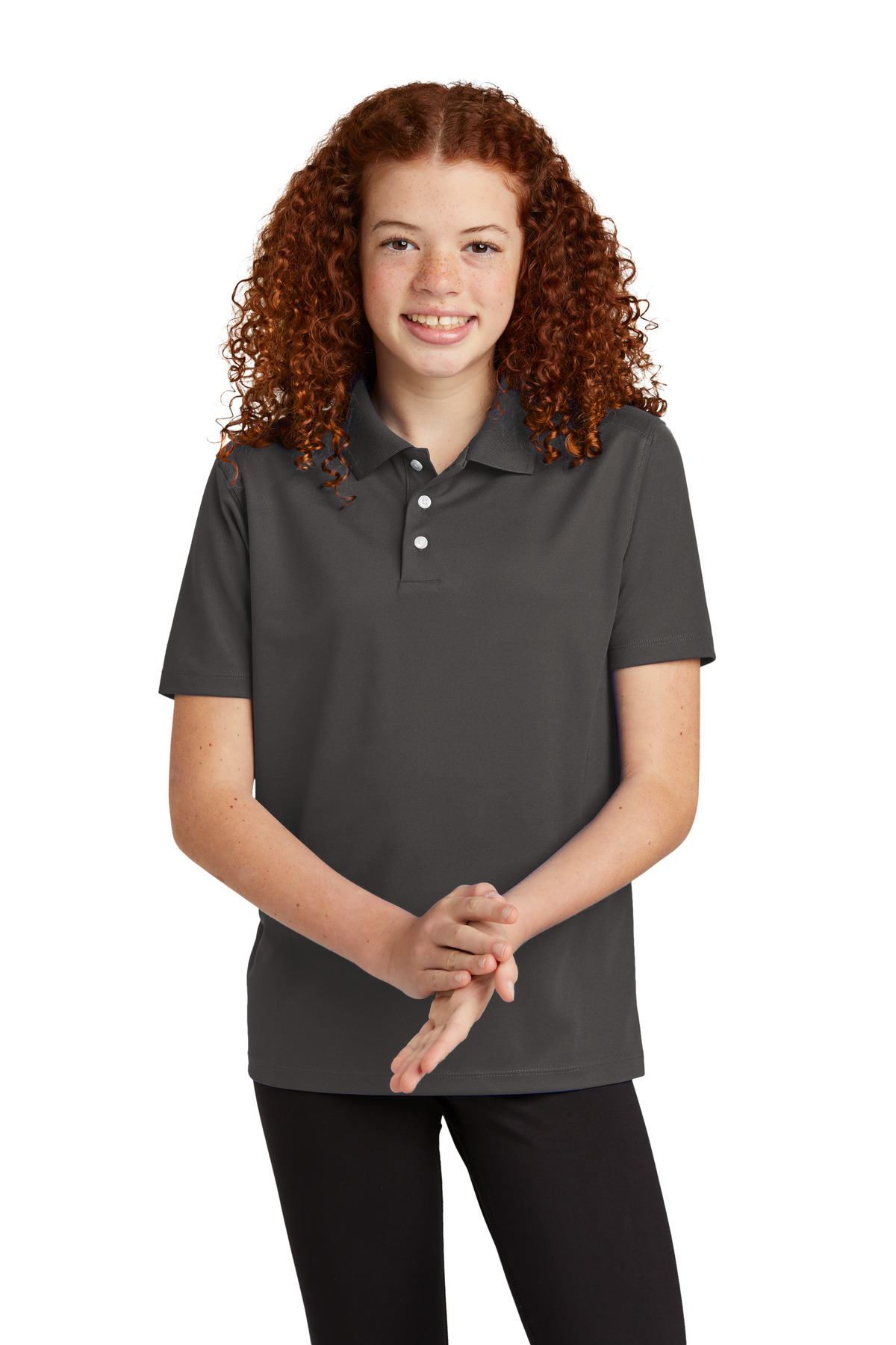 Sport-Tek YST740 Youth UV Micropique Polo Shirt in Graphite Grey size Large | Polyester