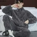 2024 Men's Thicken Warm Pajamas Sets Flannel 2 Piece Sets Sleepwear Male Autumn Winter Home Suit