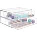 Plastic Stackable Organizers Drawers (Set Of 2) Clear Drawers For Makeup | 12.5-Inches Wide | Set Includes One Open Drawer & One 3-Compartment Drawer | Made In