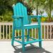 LUE BONA All Weather Plastic Outdoor Bar Stool Adirondack Chairs Bar Height Arm Chairs with Cup Holder for Balcony, Deck, Patio