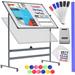 Mobile Whiteboard â€“ Style Dry Erase Board W Locking Wheels - Double Sided Magnetic Board - Adjustable Height Rolling Whiteboard - Portable Whiteboard W Accessories (48X36 Gray)