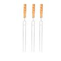 3pcs 2-Prong Barbecue Skewers Roasting Stick Stainless Steel Fork Holder Outdoor BBQ Tools with Wooden Handle for Kitchen Barbecue Camping Picnic (Handle Color Random)
