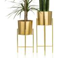 Set 2 Brass Planters With Stand 7 Inch Diameter Planter Pots With Stands Modern Flower Pot Century Living Room Decor For Orchid Aloe Large Cactus Plants 7 Inches Diameter