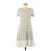 Spense Casual Dress - A-Line Scoop Neck Short sleeves: Gray Stripes Dresses - Women's Size Medium