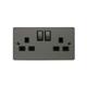 Flat Plate Black Nickel 2 Gang 13A DP Ingot Twin Double Switched Plug Socket - Black Trim - SE Home