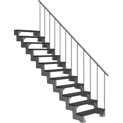 „DOLLE Außentreppe „“Gardentop““ Treppen 12 TRIMAX-Stufen anthrazit, inkl. einseitigem Alu-Geländer Gr. gerade, grau (anthrazit) Treppen“
