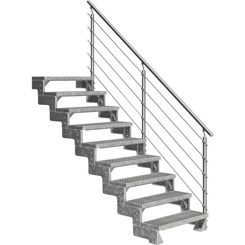 „DOLLE Außentreppe „“Gardentop““ Treppen 9 Gitterrost-Stufen, inkl. einseitigem AluMetallES Gr. gerade, silberfarben (metall) Treppen“