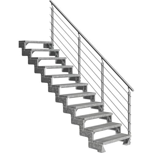 „DOLLE Außentreppe „“Gardentop““ Treppen 11 Gitterrost-Stufen, inkl. einseitigem AluMetallES Gr. gerade, silberfarben (metall) Treppen“