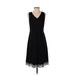 Talbots Casual Dress - A-Line V Neck Sleeveless: Black Solid Dresses - Women's Size 4