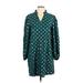 Shein Casual Dress - Shift V Neck Long sleeves: Teal Polka Dots Dresses - Women's Size 12