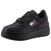 Plateausneaker TOMMY JEANS "TJW RETRO BASKET FLATFORM ESS", Damen, Gr. 40, schwarz, Leder, Textil, Lederimitat, sportlich, Schuhe, mit Logoschriftzug in der Sohle, Freizeitschuh, Halbschuh, Schnürschuh