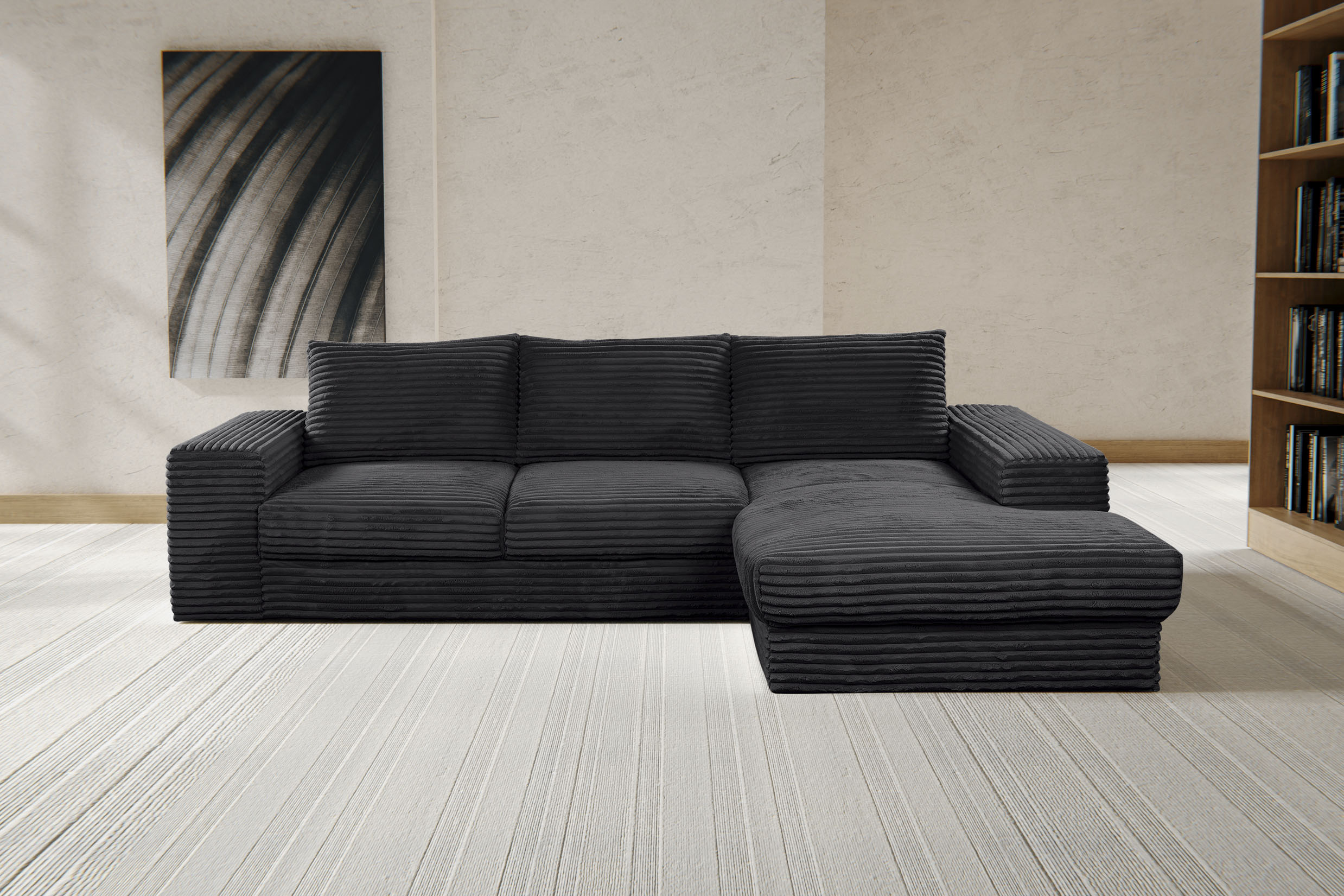 Ecksofa WERK2 "Rozzana Design Ecksofa mit hohem Komfort, zeitlos & elegant, L-Form", schwarz, B:280cm H:86cm T:190cm, 100% PES, Sofas, in kuschelweichen Trendstoffen Cord, Breitcord und Plüsch