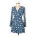 American Eagle Outfitters Casual Dress - Mini V Neck 3/4 sleeves: Blue Print Dresses - Women's Size Medium