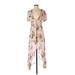 Zara Casual Dress - Wrap Plunge Short sleeves: Tan Floral Dresses - Women's Size X-Small
