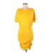 Shein Cocktail Dress - Bodycon Scoop Neck Short sleeves: Yellow Print Dresses - Women's Size Medium