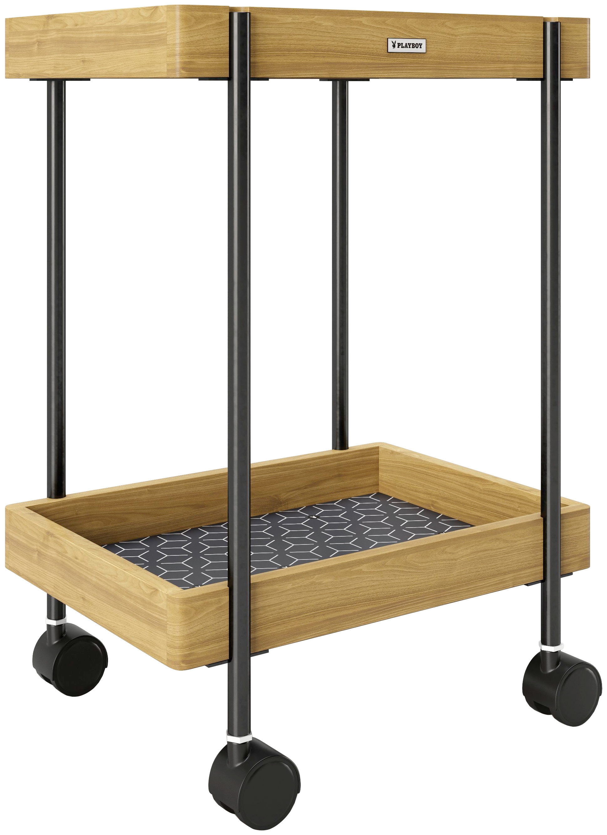 Regalwagen PLAYBOY "NANCY", schwarz (natur, schwarz), B:46cm H:57cm T:30cm, Bambus, Metall, Regale, Beistellwagen Ordnungswagen