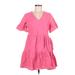 Fancyinn Casual Dress - Mini V Neck Short sleeves: Pink Print Dresses - Women's Size Medium