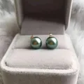 Boucles d'oreilles carnaval en or 14 carats avec perle ronde de Tahiti naturel noir vert