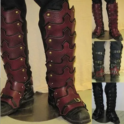 Chaussures de cosplay d'armure médiévale rétro couvre-bottes longues réglables cuir strucPU vert