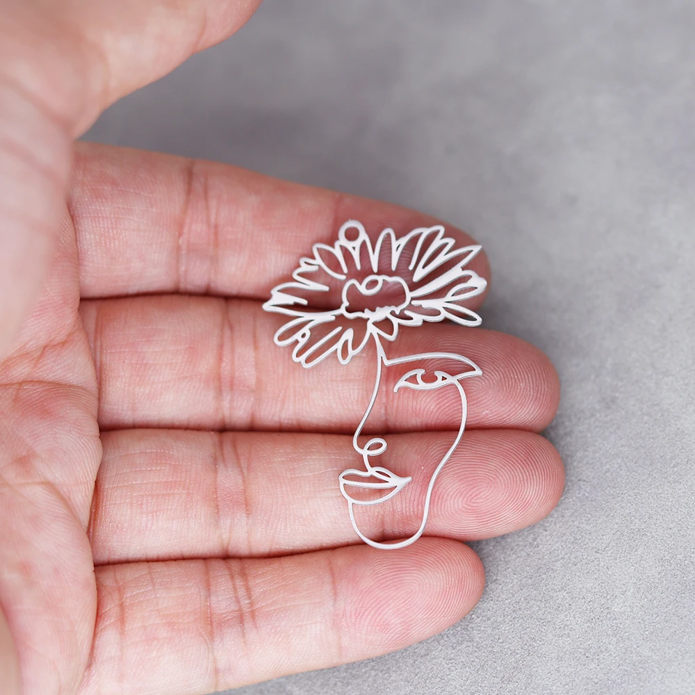 Breloque fleur Vintage pour femmes, 3 pièces, pendentif en acier inoxydable pour la fabrication de bijoux, collier, boucles d