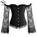 Wechery – Corset Vintage Steampunk gothique bustier à lacets manches longues épaules dénudées