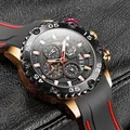 LIGE-Montre à quartz étanche pour homme avec bracelet en silicone montre-bracelet chronographe à