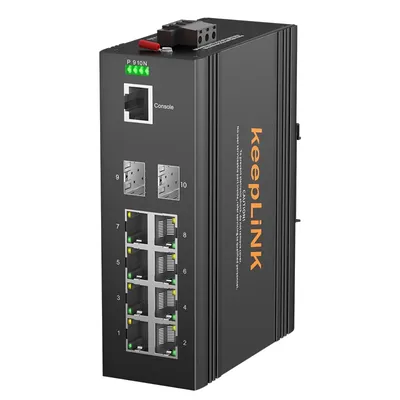 KeepLink-Commutateur PoE industriel 8 ports 10/100/1000Mbps Gigabit Ethernet 2 ports Gigabit