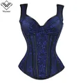 Wechery-Corset Overbust pour Femme Bustier Bleu Vêtements de ix Corsage Col V Corselet