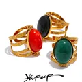 Yhpup-Bague Ouverte Ajustable en Acier Inoxydable pour Femme Rouge Noir Vert Plaqué Or Bijoux