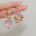 Boucles d'oreilles roses asymétriques vintage pour femmes breloque rose fleur accessoires bijoux